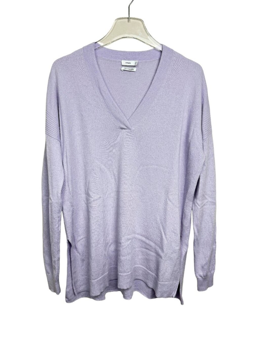 Vince 100% Cashmere V-neck Lightweight Sweater Ribbed Detail Lavender Size Small